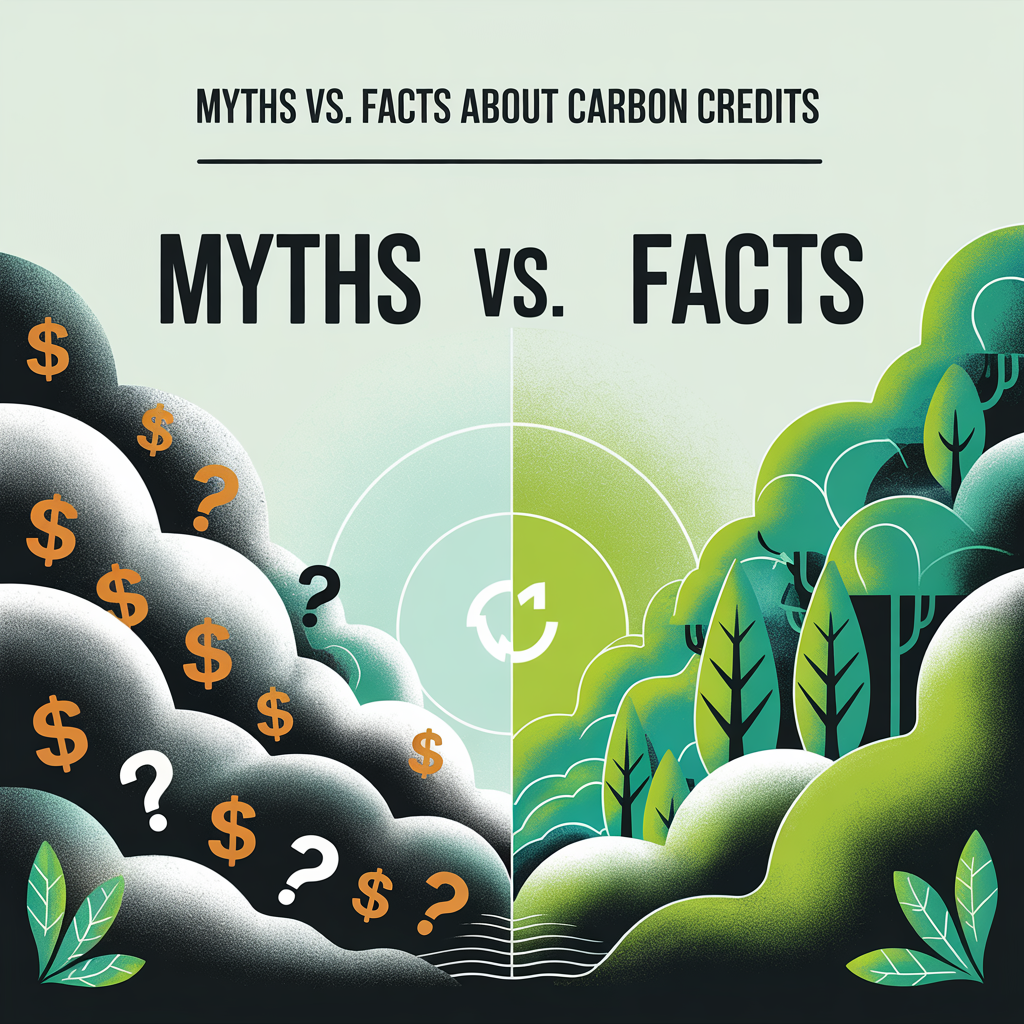 Infográfico comparando mitos x verdades sobre créditos de carbono.